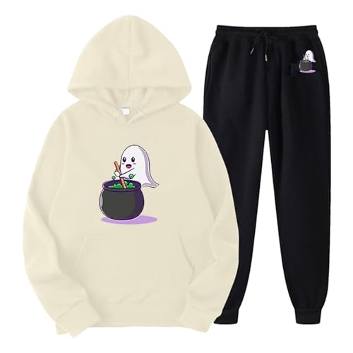 Eauptffy Freizeitanzug Damen Große Größen, Hoodies und Sweathosen, Hoodie Set Halloween Druck Jogginghose Set 2 Teiliges Kapuze Sweatsuit Set Lässiges Locker Hausanzug 2024 Mode Sport Set Jogger von Eauptffy