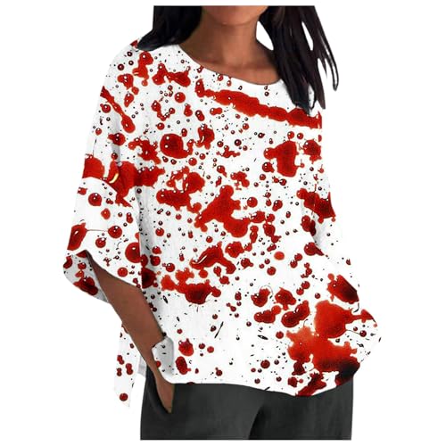 Eauptffy Halloween Shirt Damen, Damen Oberteile Sommer, T-Shirt Blutiges Horror Shirt Kurze Ärmel Rund Ausschnitt Tee Top mit Blutigem Bedrucktes Blusen Komfort Lässiges Halloween-Kostüm von Eauptffy