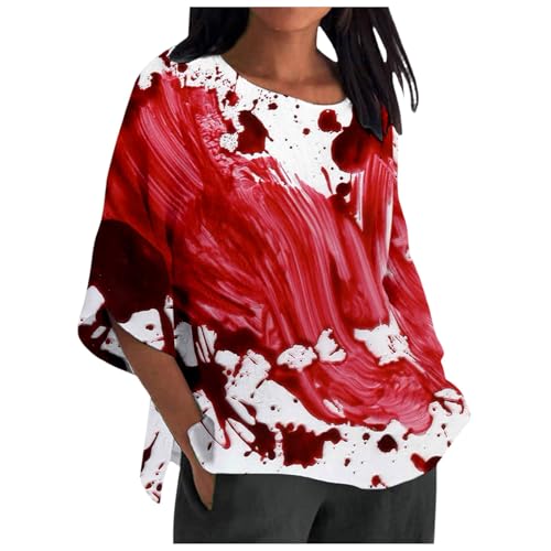 Eauptffy Halloween Tshirt Damen, Sommer T-Shirt Damen, T-Shirts Horror Blut Verletzung Sommershirt Kurzen Ärmeln Rundhals Top mit Blutigem Print Sommerblusen Bequemer Lässiger Halloween Kostüm von Eauptffy