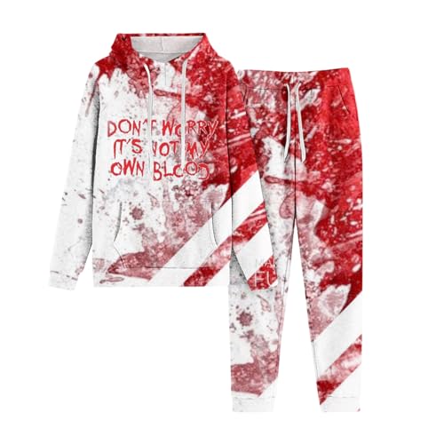 Eauptffy Hausanzug Damen, Hoodies und Jogginghose, Hoodie Anzug Blut Verletzung Horror Jogginghose Set 2-Teilig Kapuze Sweatsuit Set Beiläufig Loose Hausanzug Halloween Modern Activewear Running von Eauptffy