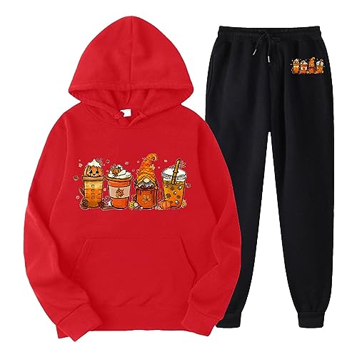 Eauptffy Hausanzug Damen Set, Hoodie und Sweathose, Hoodie Set Bedruckte Halloween Trainingsanzug Kappe 2-Teiliges Sweatsuit Set Lässig Locker Loungewear Festlich Stilvolle Streetwear Jogger von Eauptffy