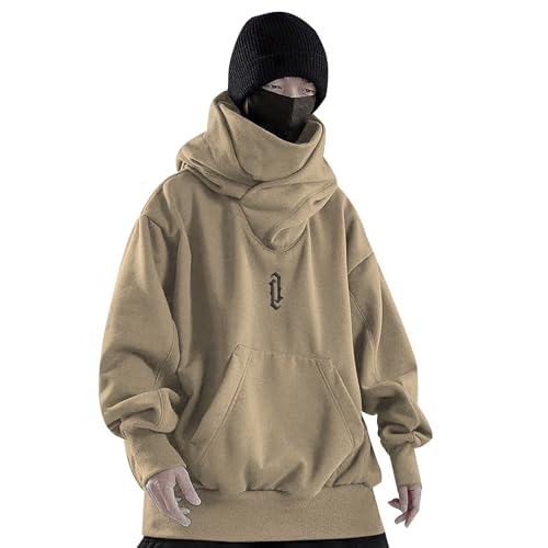 Eauptffy Hoodie Schwarz Herren, Kapuzenpullover Herren Oversized, Kapuzen-Sweatshirt Langen Ärmeln Hochgeschlossener Pullis Kapuzen Fitness Plüschjacke Lockerer Casual Mantel Einfarbiges Basic von Eauptffy