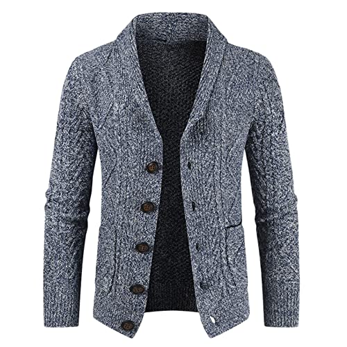 Eauptffy Janker Herren, Cardigan Herren, Herrenstrickjacken Button Down Fleecejacke Warm Umlegekragen Trachtenjanker Fein-Strick Dicke Freizeitjacke Trachten Einfarbig Sweater Langarm Lässige von Eauptffy