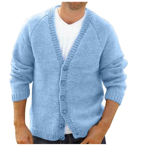 Eauptffy Janker Herren, Cardigan Herren Lang, Strickcardigan Button Down Fleecejacken V Ausschnitt Warm Trachtenjacken Dickere Gestrickt Winterjacke Klassischer Einfarbiges Pullover Lässige Winter von Eauptffy