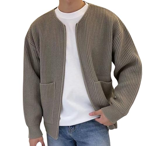 Eauptffy Janker Herren, Herren Cardigan, Strickcardigan Full Zip Trachtenjacken Feinstrike Dicke Fleecejacken V-Ausschnitt Warm Übergangsjacken Klassischer Einfarbiger Sweaters Lounge mit Taschen von Eauptffy