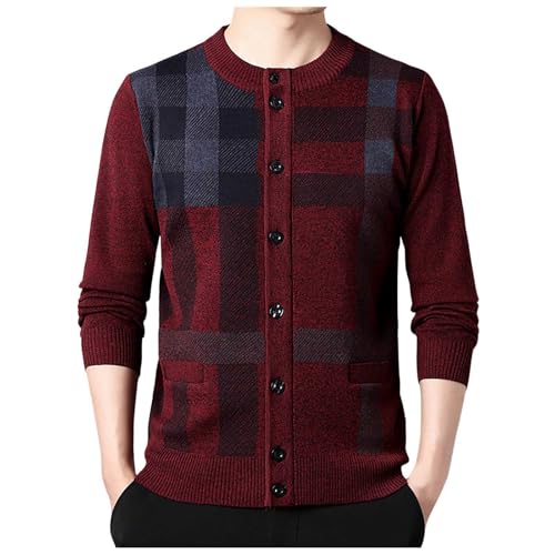 Eauptffy Janker Herren, Herren Cardigan, Strickmantel mit Knöpfe Wolljacke Warm Rundhals Trachtenjacken Dicker Grobstrick Übergangsjacke Stilvolle Kariert Jacken mit Taschen Beiläufig von Eauptffy