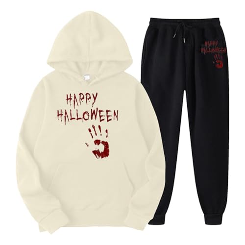 Eauptffy Jogginganzug Damen, Kapuzenpullover und Freizeithose, Hoodie Anzug Horror Blood Trainingsanzug-Set Kappe Zweiteiliger Sweatsuit Lässiger Loose Lounge Set Stilvolle 2024 Sport Set Jogger von Eauptffy