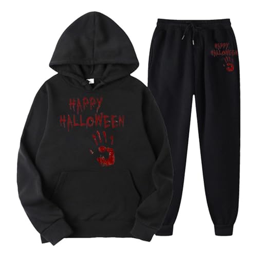 Eauptffy Jogginganzug Damen Set, Hoodies und Sporthosen, Hoody Set Horror mit Blood Drucken Jogginganzug 2-Teilige Kapuze Tracksuit Casual Lose Hausanzug Stilvolle Halloween Activewear Jogger von Eauptffy