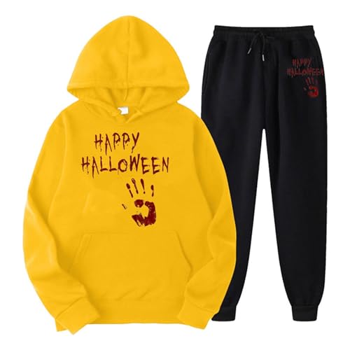 Eauptffy Jogginganzug Damen Set, Hoodies und Sporthosen, Hoody Set Horror mit Blood Drucken Jogginganzug 2-Teilige Kapuze Tracksuit Casual Lose Hausanzug Stilvolle Halloween Activewear Jogger von Eauptffy