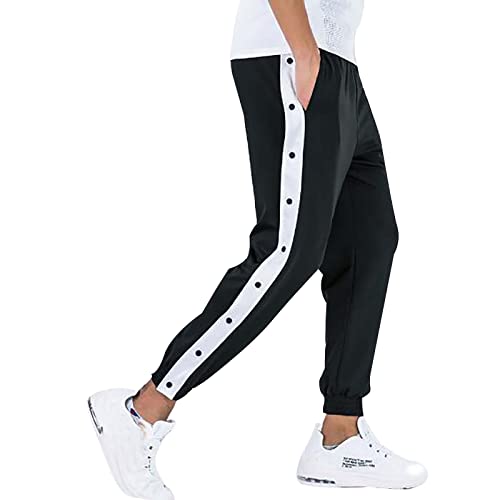 Eauptffy Jogginghose mit Seitlicher Knopfleiste Reha Hose Damen Seitlich Zu öffnen Lang Elastischer Bund Trainingshose Lässig Baggy Sporthose Unisex Sweatshose Sportswear Basketball Fitness von Eauptffy