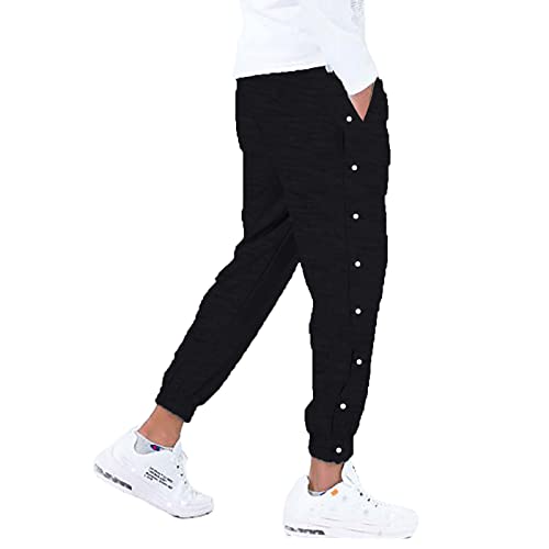 Eauptffy Jogginghose mit Seitlicher Knopfleiste Reha Hose Damen Seitlich Zu öffnen Lang Elastischer Bund Trainingshose Lässig Baggy Sporthose Unisex Sweatshose Sportswear Basketball Fitness von Eauptffy