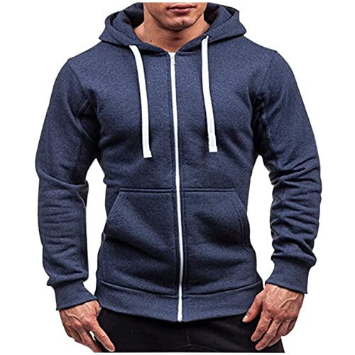 Eauptffy Kapuzenpullover Herren mit Reißverschluss, Hoodie Schwarz Herren, Hooded Winter Drawstring Sweatshirt Kapuzen Fitness Jacke Lässige Locker Mantel Klassisch Einfarbiges von Eauptffy