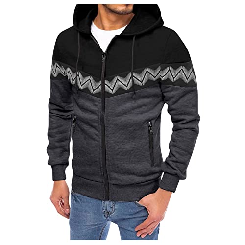 Eauptffy Kapuzenpullover Herren mit Reißverschluss, Schwarzer Hoodie Herren, Kapuzenhoodie Winter Drawstring Pullis Kappe Training Hooded Jacket Freizeit Loose Mantel Aufdruck Modische von Eauptffy