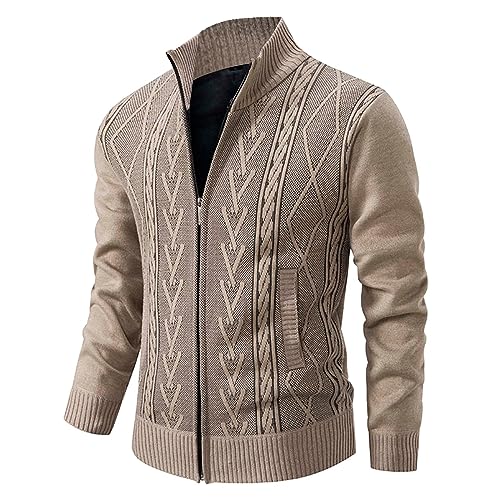 Eauptffy Modern Jacke, Cardigan Herren Lang, Strickcardigan Full Zip Trachtenjacke Dicker Feinstrick Fleecejacke Warm Hochgeschlossenes Winterjacke Gedruckter Modische Jacken Weiches Lässiger von Eauptffy