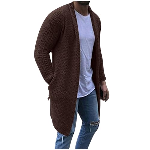 Eauptffy Norweger Strickjacke Herren, Cardigan Herren, Herrenstrickjack mit Knopfverschluss Strickwaren TurnupWarm Sweat-Jacke Strick Dickere Hemd Jacke Basic Solide Sweaters Casual mit Taschen von Eauptffy