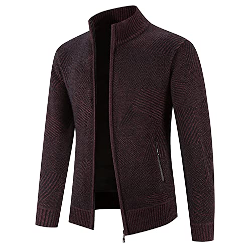 Eauptffy Oktoberfest Herren Jacke, Herren Cardigan, Herrenstrickjacke Zipper Sweat-Jacke Knitted Dicker Strickpullover Stehkragen Warm Wintermantel Einfarbige Trachten Pullover Langarm Lässig von Eauptffy