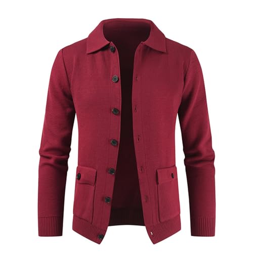 Eauptffy Oktoberfest Jacke Herren, Herren Cardigan, Strickcardigan Button Down Fleecejacke Revers Warm Sweat-Jacke Gestrickte Dickere Freizeit-Jacke Basic Solide Jacken mit Taschen Lässige von Eauptffy