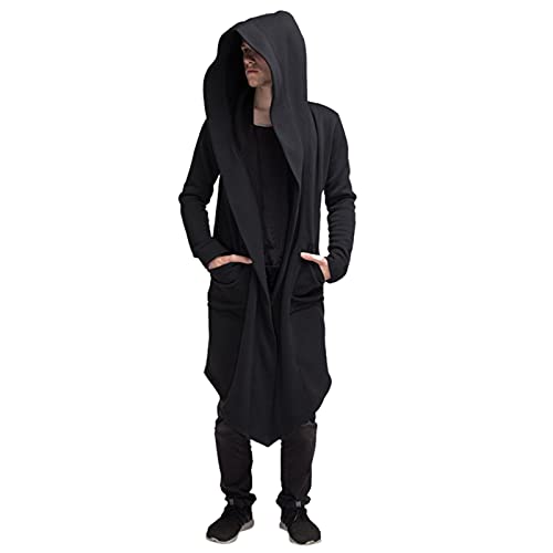 Eauptffy Oversized Hoodie Herren, Kapuzenpullover Herren Schwarz, Kapuzenhoodie Lange Dunkle Pullover Kapuzen Sport Zip-Jacke Lässige Locker Wintermantel Basic Einfarbige von Eauptffy