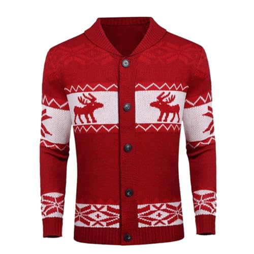 Eauptffy Pullover & Strickjacken für Herren, Cardigan Herren, Herrenstrickjacke Knopfleiste Fleecejacke TurnupWarme Trachtenjacke Dickere Kabelstrick Hemd Jacke Gedruckte Mode Sweaters Langarm Lässig von Eauptffy