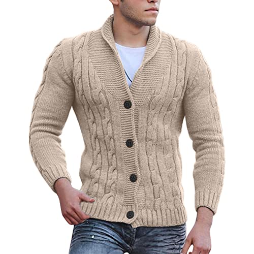 Eauptffy Pullover & Strickjacken für Herren, Cardigan Herren, Strickmantel mit Knöpfe Fleecejacken Revers Hals Warm Sweat-Jacke Dicker Gestrickte Hemd Jacke Basic Einfarbig Sweaters Freizeit Weich von Eauptffy