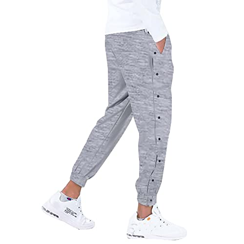 Eauptffy Reha Hose Damen mit Seitlicher Knopfleiste Lange Jogginghose Seitlich Zu öffnen Loose Gummibund Sporthose Unisex Sweatshose Sportswear Trainingsanzug Trainingshose Fitness von Eauptffy