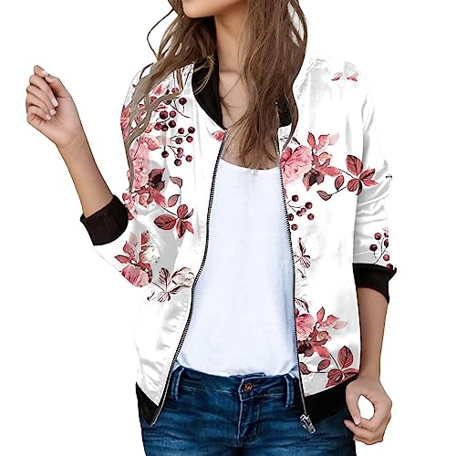 Eauptffy Schwarze Bomberjacke Damen, Blouson Damen Blau, Pilotenjacke Zipper Lange Ärmel Fliegerjacke Dünn Kuschelig Damenblouson Trend Gedrucktes Sweatjacke Schicke Lounge Windjacke Sommer Ladies von Eauptffy