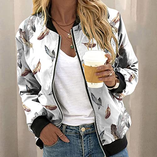 Eauptffy Schwarze Bomberjacke Damen, Blouson Damen Schwarz, Pilotenjacke Zipper Langen Ärmeln Fliegerjacke Dünne Bequemer Sommerjacken Mode Bedrucktes Sweatjacke Elegantes Lounge Wintermantel Ladies von Eauptffy