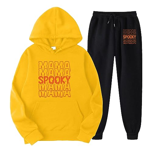 Eauptffy Sportanzug Damen Set, Hoodie und Laufhosen, Hoodie Anzug Gedruckt Halloween Jogginganzug Kapuze 2 Teiliges Sweatsuit Set Lässige Locker Freizeitanzug Halloween Modern Sport Set Running von Eauptffy