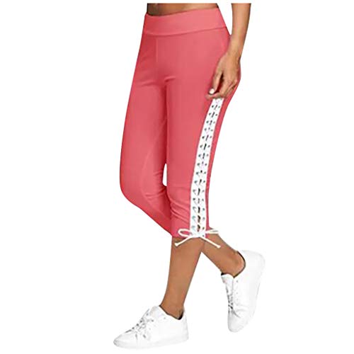 Eauptffy Sporthose Damen Mode Frauen Feste Bandage Elastische Taille Beschnittene Hosen Lässige Jogginghose Pyjamahose Lang Y2K Hosen Arbeitshose Damen Stretch Fitness Yoga Shorts Hotpants von Eauptffy