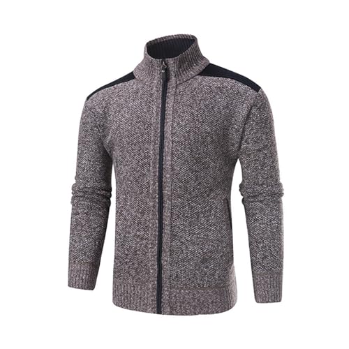 Eauptffy Strickjacke Herren, Cardigan Herren Lang, Herrenstrickjack Full Zip Sweatjacke Dicker Knitted Strickwaren Hochgeschlossenes Warme Freizeitjacke Farbblock Schlichter Jacke Lässig Weiches von Eauptffy