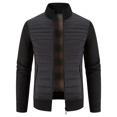 Eauptffy Strickjacke Herren Tracht, Herren Cardigan, Herrenstrickjack Zip Trachtenjanker Grobstrick Dickere Wolljacke Hochgeschlossen Warm Freizeitjacke Klassischer Farbblock Jacken Lässige Weiches von Eauptffy