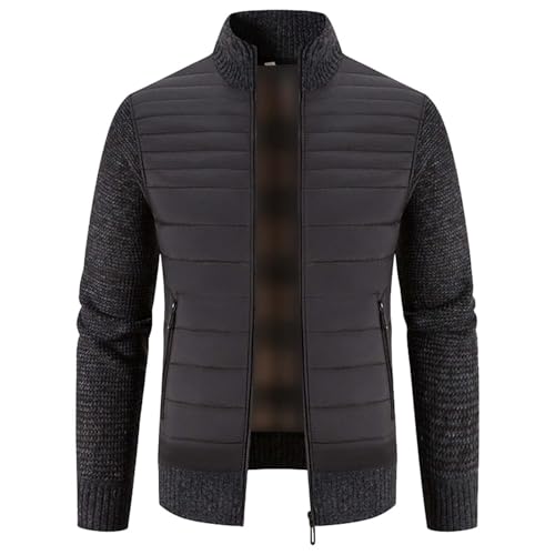 Eauptffy Strickjacke Herren Tracht, Herren Cardigan, Herrenstrickjack Zip Trachtenjanker Grobstrick Dickere Wolljacke Hochgeschlossen Warm Freizeitjacke Klassischer Farbblock Jacken Lässige Weiches von Eauptffy