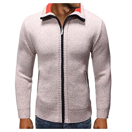 Eauptffy Trachten Herren Jacke, Cardigan Herren, Strickcardigan Zip Sweatjacke Feinstrick Dickere Longstrickjacke Hochgeschlossenes Warm Freizeitjacke Trachten Solide Sweater mit Taschen Freizeit von Eauptffy