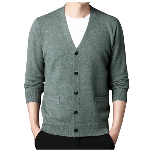 Eauptffy Trachten Herren Jacke, Herren Cardigan, Herrenstrickjacke Button Down Strickpullover V-Ausschnitt Warm Trachtenjanker Fein-Strick Dickere Winterjacken Solide Trachten Sweater Lounge Weich von Eauptffy