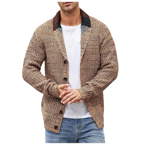 Eauptffy Trachten Jacke, Cardigan Herren, Herrenstrickjacke Button Down Longstrickjacke Revers Warme Trachtenjacke Fein-Strick Dickere Hemd Jacke Farbblock Trachten Jacke Lässiges Weiches von Eauptffy