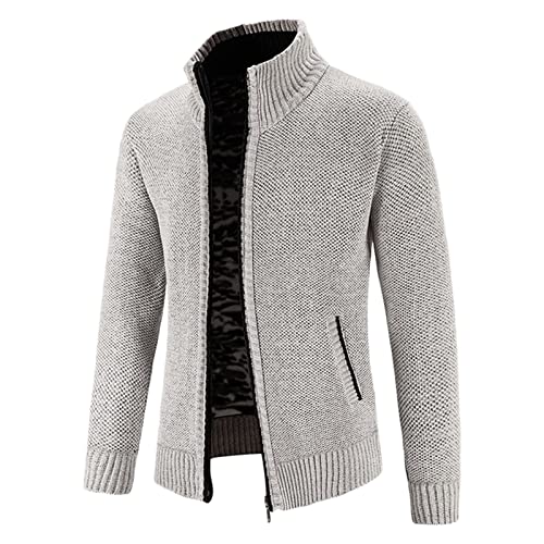 Eauptffy Trachten Jacke, Cardigan Herren Lang, Herrenstrickjacke Zip Trachtenjacke Fein-Strick Dicker Wolljacke Hochgeschlossener Warme Freizeitjacken Einfarbig Schlichter Sweaters Langarm Freizeit von Eauptffy