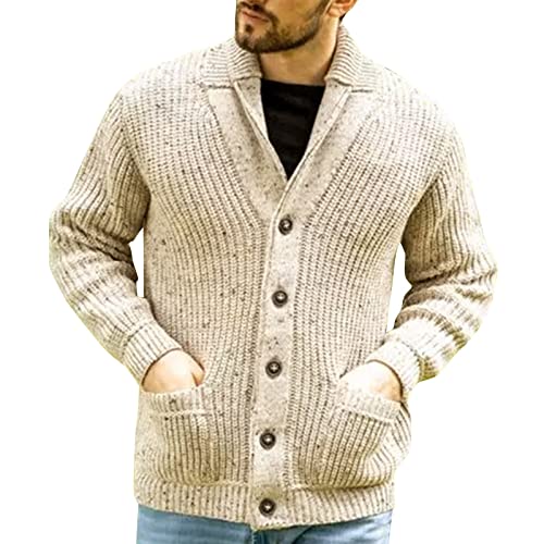 Eauptffy Trachten Jacke, Herren Cardigan, Herrenstrickjacke mit Knopfverschluss Fleecejacke Revers Hals Warm Trachtenjanker Kabelstrick Dickere Wintermantel Trachten Solide Sweaters Weich Lässig von Eauptffy