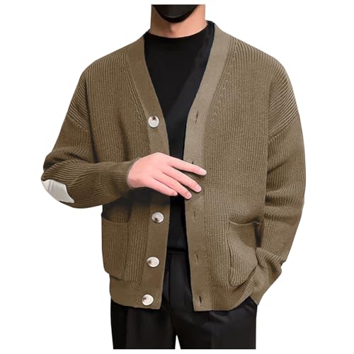 Eauptffy Trachten Janker Herren, Cardigan Herren, Herrenstrickjack Knopfleiste Longstrickjacke Warme V-Ausschnitt Trachtenjanker Gestrickt Dicker Winterjacke Klassischer Solid Sweater Weich Beiläufig von Eauptffy