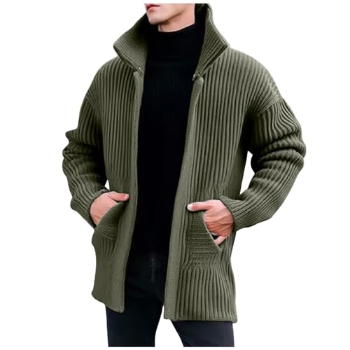 Eauptffy Trachten Janker Herren, Cardigan Herren, Herrenstrickjacke Zip Sweat-Jacke Kabelstrick Dicker Strickpullover Stehkragen Warm Freizeitjacken Einfarbiges Basic Sweaters Beiläufig Weich von Eauptffy