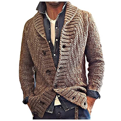 Eauptffy Trachten Janker Herren, Cardigan Herren, Herrenstrickjacke mit Knöpfe Fleecejacken Warme TurnupTrachtenjacken Dicke Knitted Winterjacke Basic Einfarbiges Pullover Lässige Weich von Eauptffy