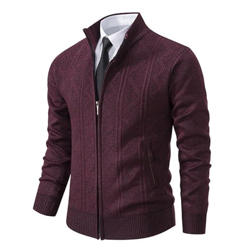 Eauptffy Trachtenstrickjacke für Herren, Herren Cardigan, Strickmantel Zipper Sweat-Jacke Dicke Feinstrick Strickpullover Warme Hochgeschlossene Wintermantel Solide Schlichter Sweaters Weich Lässig von Eauptffy