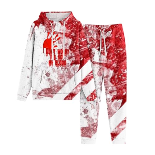 Eauptffy Tracksuit Baggy Damen, Kapuzenoberteil und Sporthose, Hoody Set Horror Blut Verletzung Sportanzug Zweiteiliges Kapuzen Tracksuit Baggy Lässig Freizeitanzug Modische Winter Sport Set Running von Eauptffy