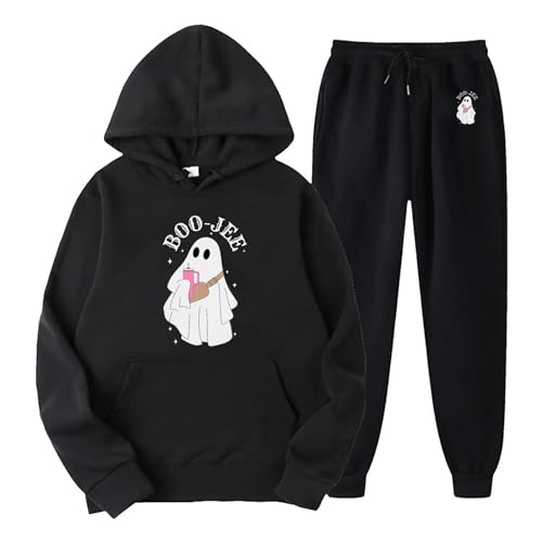 Eauptffy Tracksuit Damen, Kapuzenpullover und Sweathose, Hoodie Set Halloween Druck Jogginganzug Kappe Zweiteiler Sweatsuit Beiläufig Loose Freizeitanzug Stilvolle Halloween Activewear Jogger von Eauptffy