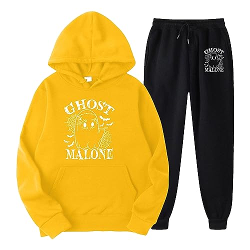 Eauptffy Trainingsanzug Damen, Hoody und Lange Hosen, Hoody Set Halloween Bedrucktes Sportanzug 2 Teilige Kapuze Tracksuit Set Lässige Loose Freizeitanzug Stilvolle Festlich Streetwear Running von Eauptffy