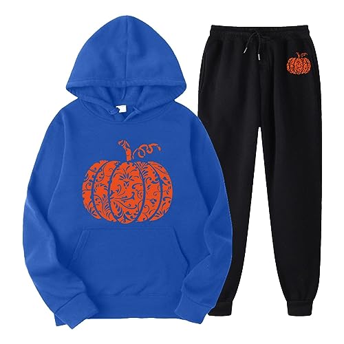 Freizeitanzug Damen Große Größen, Kapuzenpulli und Laufhose, Hoodie Set Bedruckt Halloween Laufenanzug Kappe 2-Teilig Sweatsuit Set Lockerer Lässiges Hausanzug Modische Halloween Streetwear Jogger von Eauptffy