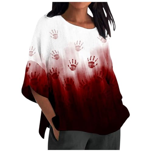 Halloween T Shirt Damen, Sommer Oberteile Damen Leicht, Oberteil Horror Blood Shirt Kurzarm Rund Ausschnitt Tee Top mit Blutigem Bedrucktes Blusen Leichter Lässig Blutspritzer Kostüm Halloween von Eauptffy