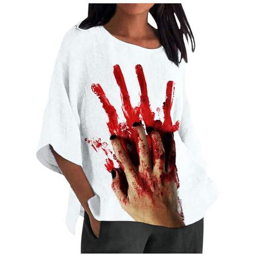 Halloween Tshirt Blut, Damen T-Shirt Kurzarm, Oberteil Blood Entsetzen Sommershirt Rund Ausschnitt Kurze Ärmel Tee Tops mit Blut Blusen Lässiger Leichte Festlich Straßenkleidung Halloween von Eauptffy