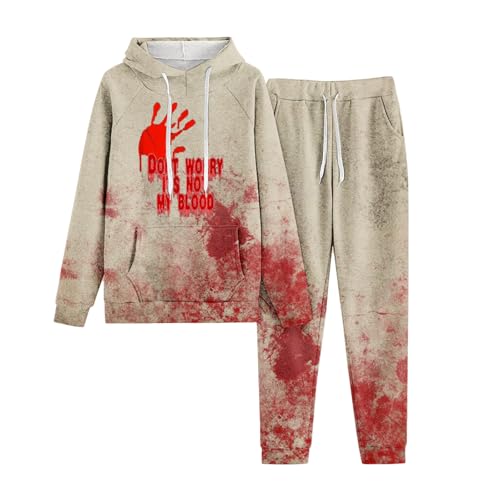 Hausanzug Damen Große Größen, Hoodie und Lange Hose, Hoody Set Blutspritzer Horror Trainingsanzug-Set Kapuzen Zweiteiliger Sweatsuit Lose Lässiger Loungewear Stilvolle Festlich Streetwear Running von Eauptffy