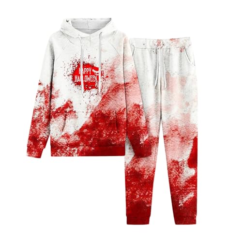 Jogginganzug Damen, Hoody und Trainingshosen, Kapuzenpullover Set mit Blut Horror Laufenanzug 2 Teiliges Kapuzen Sweatsuit Set Lockere Lounge Loungewear Stilvolle Halloween Sportswear Running von Eauptffy