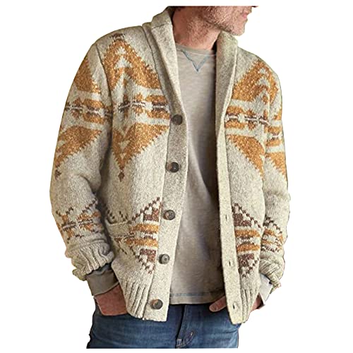 Oktoberfest Jacke Herren, Herren Cardigan, Strickmantel mit Knöpfen Wolljacke Warm Revers Hals Trachtenstrickjacke Fein-Strick Klobig Übergangsjacken Stilvolle Bedruckt Sweater Freizeit Weich von Eauptffy